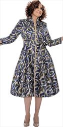 Dorinda Clark Cole 309111 - Multi - Zip Up Jacquard Dress with Sash Belt